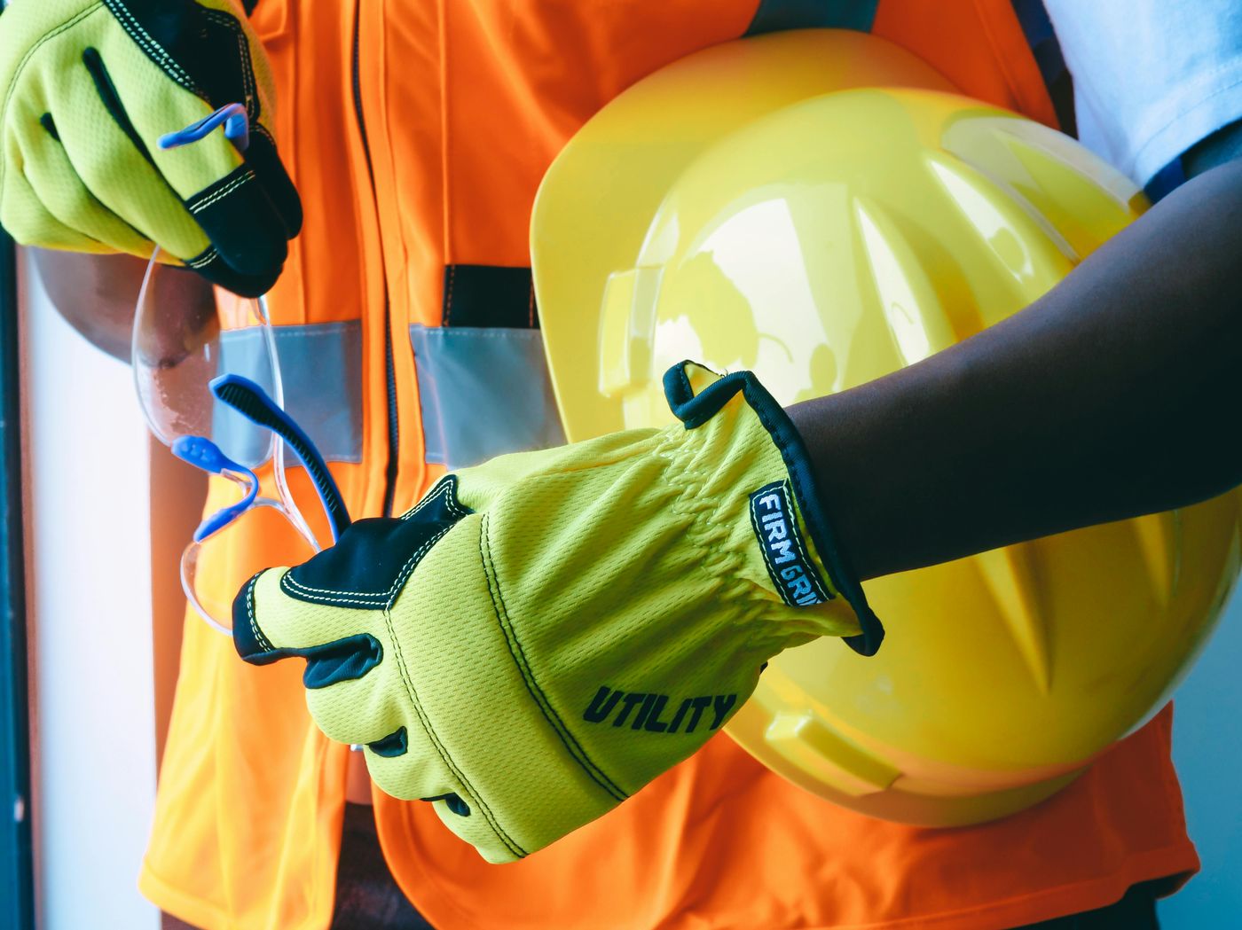 PPE — gloves, safety glasses and helmet